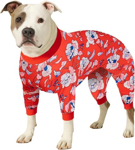 Lovinpet الكلاب الكبيرة من ملابس بيجاماس ، بيتبول أوكسي ، ناعم ، بيجامات سحرة خفيفة الوزن ، ملابس بيتبول ، تغطية كاملة الكلب ، مطبوعات الخنفساء الحمر in Kuwait