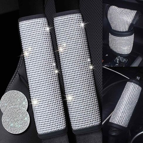 2PCS Red Bling Car Seatbelt Strap Covers for Women Girls - Crystal Rhinestone Velvet Shoulder Pad Protector - Diamond Shine Safety Shoulder Pad, Car Decor Interior Accessories in Saudi Arabia
