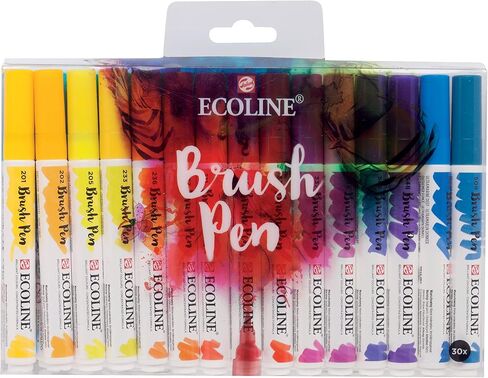 Ecoline Brush Pen Set of 15 Liquid Watercolor Pens – Basic Colors | Blendable Brush Markers for Hand Lettering, Drawing, & Crafts in Kuwait