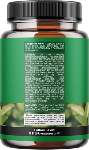 Green Tea Extract Capsules - 500mg Pure Leaf Green Tea Caffeine Supplement - EGCG, Caffeine Extract & Polyphenols Supplement for Healthy Metabolism Support for Women & Men - Natural Detox - 60 Count in Saudi Arabia