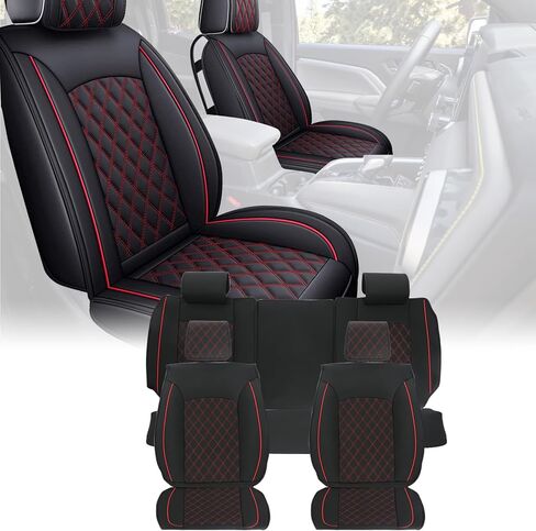 ROCCS Leather Seat Covers 5 Seats Full Set Fit for Chevy Colorado 2015-2022 Cushion Cover Breathable,Colorado Crew Cab Z71 LT ZR2 Work Truck Airbag Compatible Waterproof Truck Seat Cover Black in Saudi Arabia