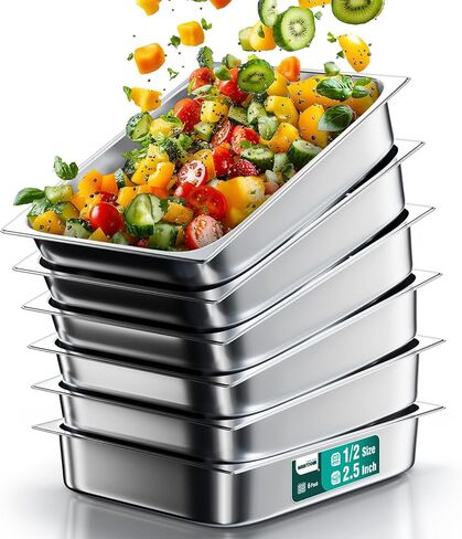 Wantoinin Steam Table Pans 1/2 نصف الحجم 6 بوصة عميق 6 عبوات ، مجموعات صينية معدنية من الفولاذ المقاوم للصدأ مجموعة حاوية تخزين الطعام لمطعم أطباق البوفيه التجاري لوازم المطاعم الدافئة in Kuwait