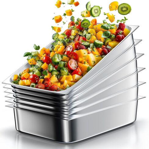 Wantoinin Steam Table Pans 1/2 نصف الحجم 6 بوصة عميق 6 عبوات ، مجموعات صينية معدنية من الفولاذ المقاوم للصدأ مجموعة حاوية تخزين الطعام لمطعم أطباق البوفيه التجاري لوازم المطاعم الدافئة in Kuwait