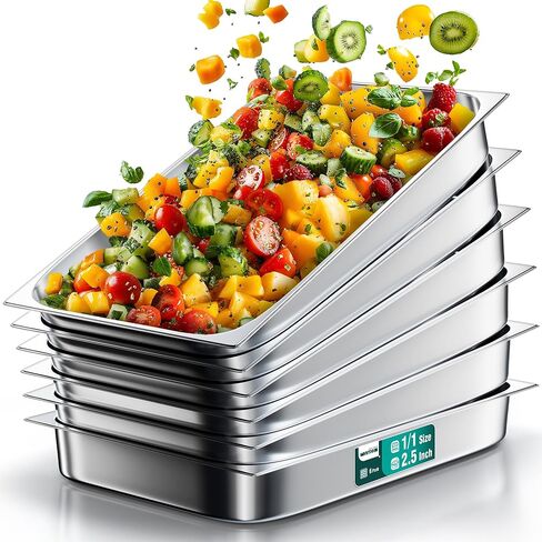Wantoinin Steam Table Pans 1/2 نصف الحجم 6 بوصة عميق 6 عبوات ، مجموعات صينية معدنية من الفولاذ المقاوم للصدأ مجموعة حاوية تخزين الطعام لمطعم أطباق البوفيه التجاري لوازم المطاعم الدافئة in Kuwait