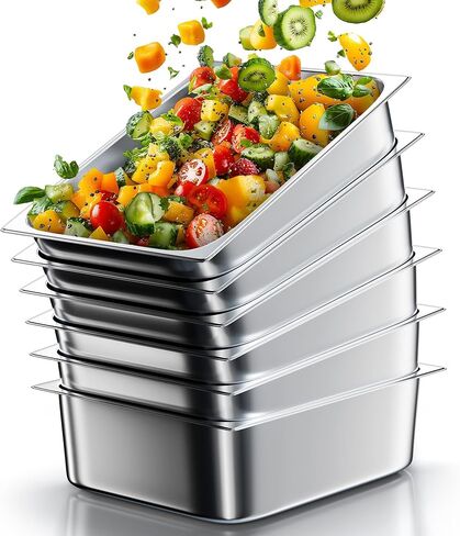 Wantoinin Steam Table Pans 1/2 نصف الحجم 6 بوصة عميق 6 عبوات ، مجموعات صينية معدنية من الفولاذ المقاوم للصدأ مجموعة حاوية تخزين الطعام لمطعم أطباق البوفيه التجاري لوازم المطاعم الدافئة in Kuwait