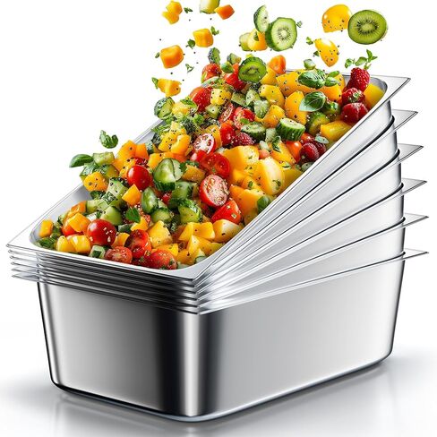 Wantoinin Steam Table Pans 1/2 نصف الحجم 6 بوصة عميق 6 عبوات ، مجموعات صينية معدنية من الفولاذ المقاوم للصدأ مجموعة حاوية تخزين الطعام لمطعم أطباق البوفيه التجاري لوازم المطاعم الدافئة in Kuwait