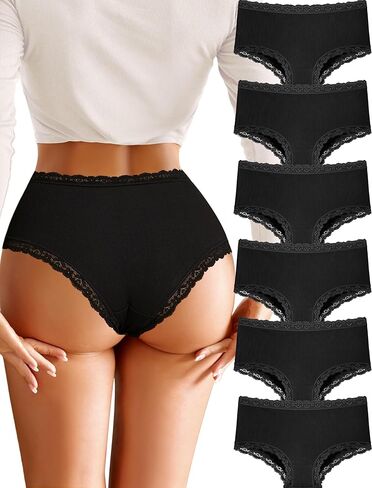 Finetoo 6 Pack Cotton Inferwear for Women Cute Bikini Banties Sexy Lace Weist Breaks Soft Breatable Womens Cheeky S-XXL in Saudi Arabia