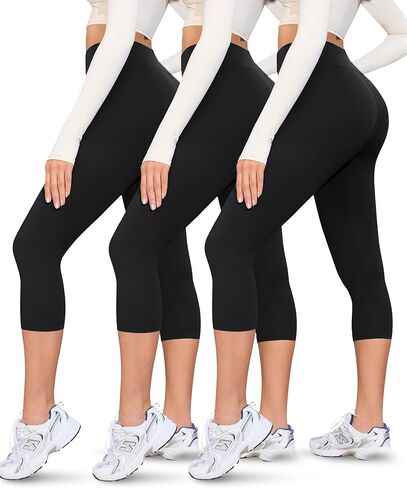VALANDY Creamlush 3 Pack Capri Leggings for Women-High Waisted Comfy Stretchy Soft Yoga Casual Lounge Pants in Kuwait