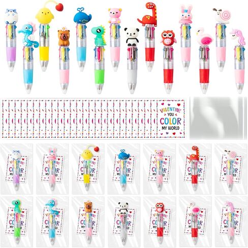 ANGOLIO 84Pcs Back to School Student Gift Includes Cute Cartoon 4 in 1 Multicolor Retractable Ballpoint Pen with Gift Cards for Kindergarten Party Bulk for Teacher Prizes Classroom Rewards in Saudi Arabia