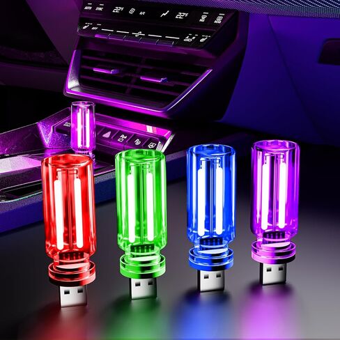 4 PCS CAR USB Light Light Light ، Pluctible Plug-in Retro Car Interior Idaifiial Lights ، Mini Touch Dimmable Bott LED للمركبة ، غرفة النوم ، المدخل ، التخييم ، العطلة (2DRED & 2BLUE) in Kuwait