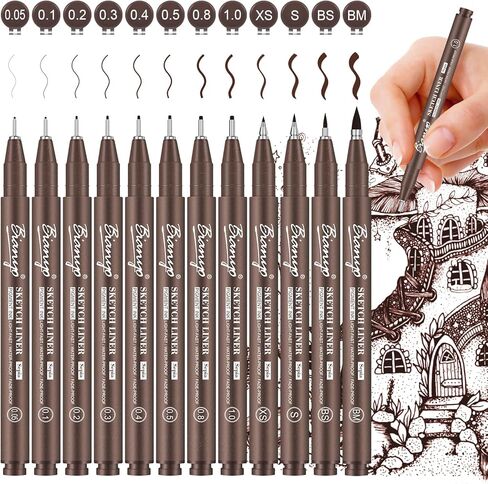 Bianyo Art Drawing Supplies Art Supplies - 10 Pensort Art Pens + 2 علامات فنية سوداء ، حبر أرشيف مقاوم للماء ، حقيبة حقيبة مكافأة - مثالية للفنانين ، الحرفيين in Kuwait