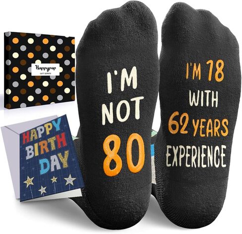 Happypop 80th Hildrict Adeas - جوارب عيد ميلاد 80 للنساء المسنات السيدات مع بطاقة تحية in Kuwait