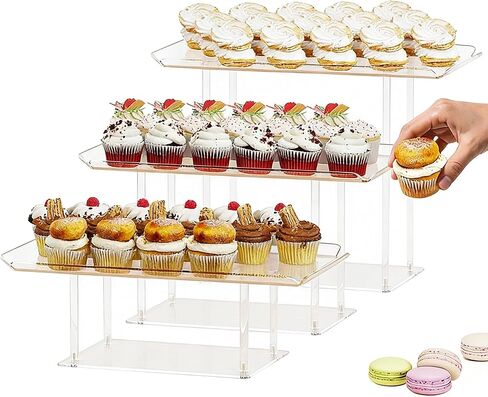 Acrylic Dessert Table Display Set, Clear Cupcake Stand, 3 Tiered Serving Trays and Platters, Buffet Riser and Stand Appetizer Sandwiches Cookie Display Stand Finger Food Display Trays for Party Bases Para Postres in Kuwait