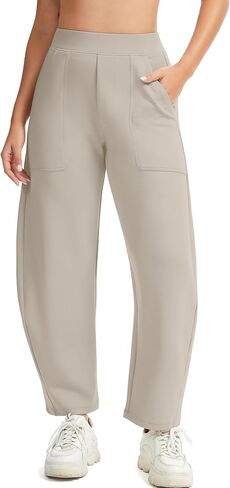 Womens Baggy Wide Leg Pants Barrel Leg Sweatpants Casual Elastic Waisted Stretch Travel Pants with Pockets in Kuwait