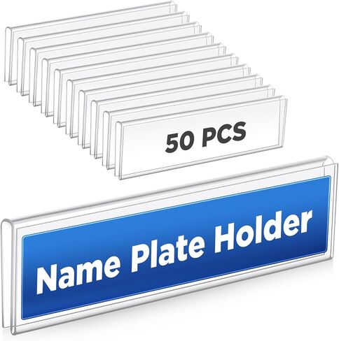 50 Pack Plastic Cubicle Name Plate Holder 8.5" Wide x 2" High Glass Wall Name Plate Holder Clear Acrylic Sign Display Stand for Home Office Business (Suitable for 1/4" Cubicle Wall) in Saudi Arabia