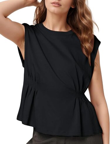 Watashi Women Summer Babydoll Tops Cap Cap Cap Sleeve Peplum Tunic Shirt Tops Liped Tops Blouses in Kuwait