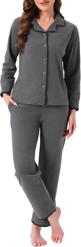 cheibear Womens Pajamas Set Fleece Long Sleeve Button Down Fuzzy Sleepwear Warm Loung Sets with Pockets for Winter in Saudi Arabia