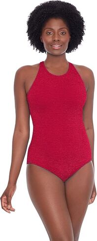 CHLORINE RESISTANT KRINKLE TEXTURED SOLID HIGH NECK ONE PIECE in Kuwait