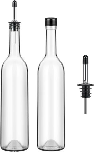 Maxdot 4 Pcs Long Neck Bottle with Pourer 750ml Glass Liquor Bottle juice Pour Bottles Syrup Bottles Glass for Home Wine Liquor Juice Making Wedding Anniversary Party (Stainless) in Saudi Arabia
