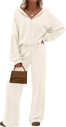 PRETTYGARDEN Women's 2 Piece Fall Lounge Sets 2025 Zip Up Hoodie Wide Leg Pants Tracksuit Matching Travel Outfits Clothes in Saudi Arabia