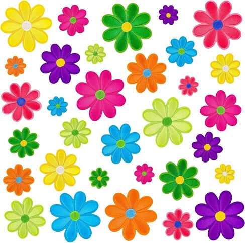 32pcs 4 أحجام الحديد زهرة daisy على بقع لطيف ديزي الأزهار التطريز تصحيح لقطعة القبعات جينز جينز (متعدد الألوان) in Kuwait