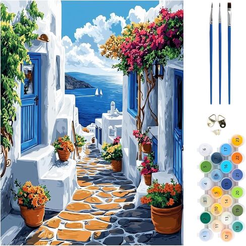 MEIYUDA Lemon Paint by Numbers Kit, Seascape Paint by Numbers for Adults Beginners, Lemon Flowers DIY Acrylic Oil Painting by Number on Canvas for Gift Home Wall Decor 12x16in in Kuwait