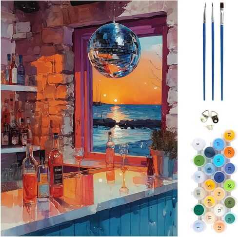 MEIYUDA Lemon Paint by Numbers Kit, Seascape Paint by Numbers for Adults Beginners, Lemon Flowers DIY Acrylic Oil Painting by Number on Canvas for Gift Home Wall Decor 12x16in in Kuwait