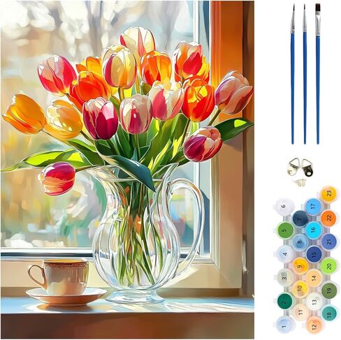 MEIYUDA Lemon Paint by Numbers Kit, Seascape Paint by Numbers for Adults Beginners, Lemon Flowers DIY Acrylic Oil Painting by Number on Canvas for Gift Home Wall Decor 12x16in in Kuwait
