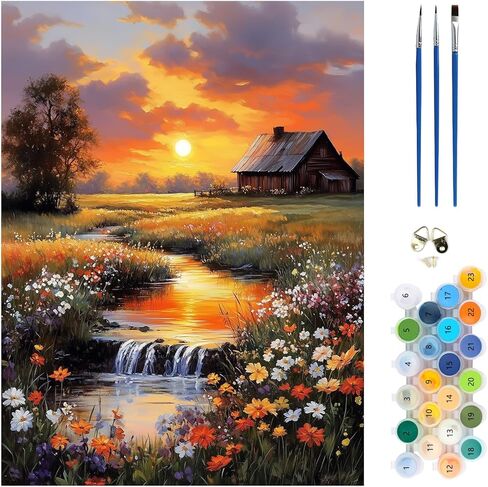 MEIYUDA Lemon Paint by Numbers Kit, Seascape Paint by Numbers for Adults Beginners, Lemon Flowers DIY Acrylic Oil Painting by Number on Canvas for Gift Home Wall Decor 12x16in in Kuwait