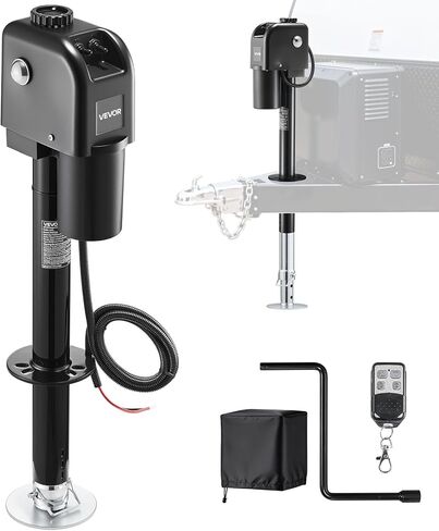 VEVOR Electric Trailer Jack, 5000 lbs, Heavy Duty RV Electric Power Tongue Jack with 2 Way Connector, Manual Crank Handle & Weatherproof Jack Cover, 10"-28.3" Lift, for RVs, Trailers & Campers, Black in Saudi Arabia
