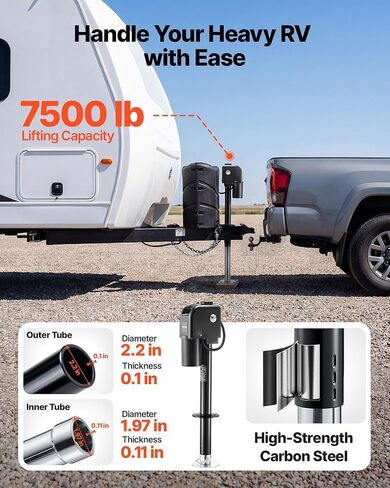 VEVOR Electric Trailer Jack, 5000 lbs, Heavy Duty RV Electric Power Tongue Jack with 2 Way Connector, Manual Crank Handle & Weatherproof Jack Cover, 10"-28.3" Lift, for RVs, Trailers & Campers, Black in Saudi Arabia