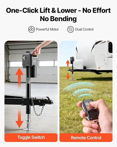 VEVOR Electric Trailer Jack, 5000 lbs, Heavy Duty RV Electric Power Tongue Jack with 2 Way Connector, Manual Crank Handle & Weatherproof Jack Cover, 10"-28.3" Lift, for RVs, Trailers & Campers, Black in Saudi Arabia