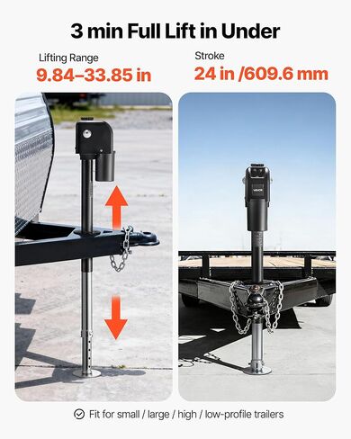 VEVOR Electric Trailer Jack, 5000 lbs, Heavy Duty RV Electric Power Tongue Jack with 2 Way Connector, Manual Crank Handle & Weatherproof Jack Cover, 10"-28.3" Lift, for RVs, Trailers & Campers, Black in Saudi Arabia