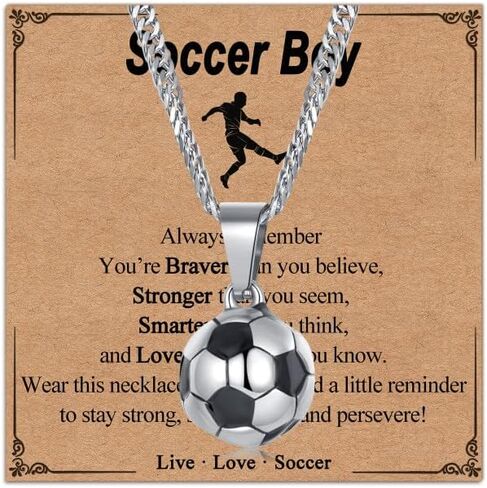 Soccer/Cross Neckalce for Boys Men, Silver Stainless Steel Cross Necklace Soccer Stuff Accessories Gifts, Birthday Christmas Christian Confirmation Baptism Easter Gifts for Boys Teens in Kuwait