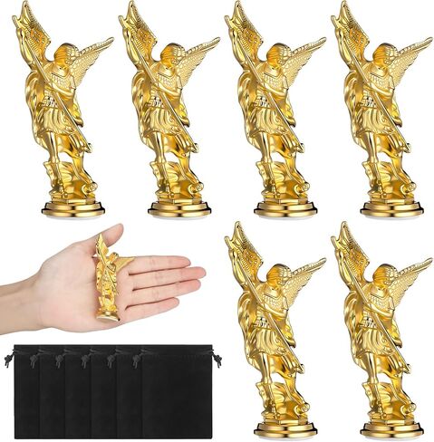 Wesiti 6 Pcs Archangel Saint Michael Statue 3.31 Inch Religious Figurine with Black Velvet Bags Collectible Angel Sculpture Decor for Home or Car in Saudi Arabia