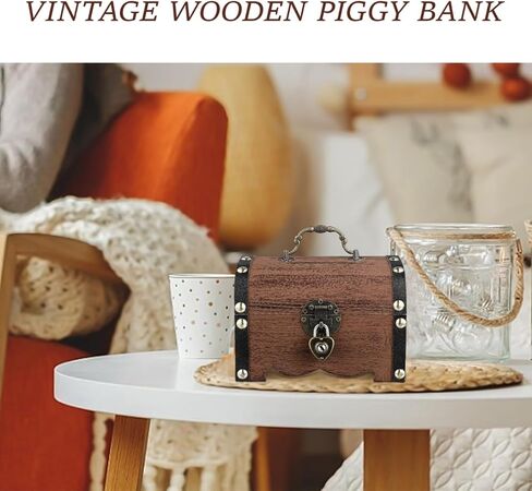 Vintage Treasure Chest with Lock and Key Small Wooden Piggy Bank Organizer for Home Office and Special Occasions in Saudi Arabia