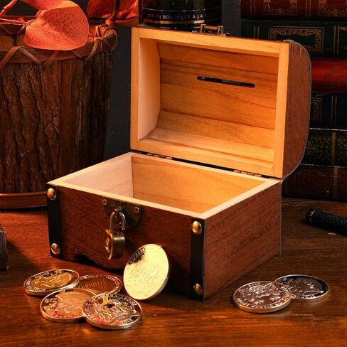 Vintage Treasure Chest with Lock and Key Small Wooden Piggy Bank Organizer for Home Office and Special Occasions in Saudi Arabia