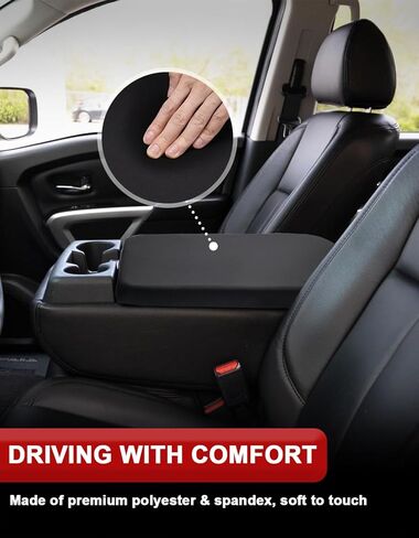 KBH Center Censole Cover Cover for Nissan Titan 2004-2024 ، Jump Seat ، Polyester Fabric ، Middle Console Lid Protector ، Black in Saudi Arabia