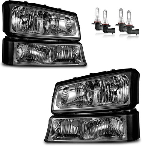 مجموعة المصابيح الأمامية مع المصابيح 2003-2007 Chevy Silverado1500/2500/3500/1500HD/2500HD ، 2003-2006 Avalanche 1500/2500 Driver & Passenger Side in Kuwait