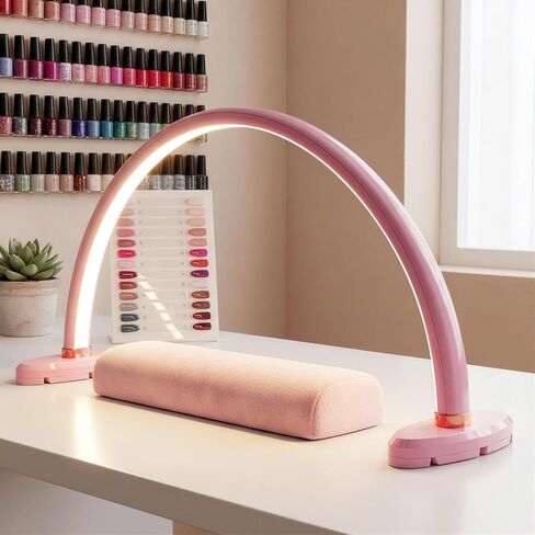 Half Moon Light for Nail Desk,16 inch Half Moon Lamp,Portable Ring Light for Eyelash Extensions,Suitable for Nail Beauty Crafts Sculpture，Brightness Adjustable, Pink in Saudi Arabia