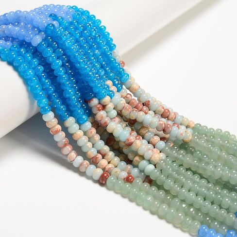 JM Design 12-5x8mm Multi-Color Dyed Jade Gemstone Bead Smooth Rondelle DIY Gemstone Spacer Beads for Bracelets Jewelry Making Adults in Saudi Arabia