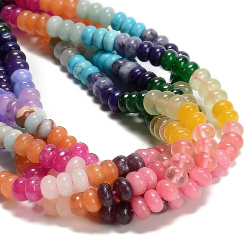 JM Design 12-5x8mm Multi-Color Dyed Jade Gemstone Bead Smooth Rondelle DIY Gemstone Spacer Beads for Bracelets Jewelry Making Adults in Saudi Arabia