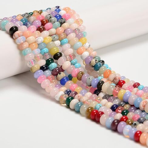 JM Design 12-5x8mm Multi-Color Dyed Jade Gemstone Bead Smooth Rondelle DIY Gemstone Spacer Beads for Bracelets Jewelry Making Adults in Saudi Arabia