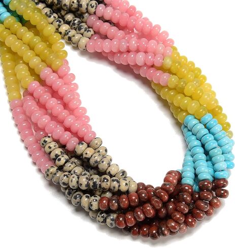 JM Design 12-5x8mm Multi-Color Dyed Jade Gemstone Bead Smooth Rondelle DIY Gemstone Spacer Beads for Bracelets Jewelry Making Adults in Saudi Arabia