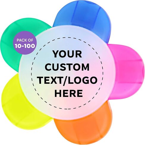 DISCOUNT PROMOS Custom Highlighters Set of 100, Personalized Bulk Pack - Durable Chisel Tip, Textbook Highlighters, Handy and Easy to Store - Flower in Kuwait
