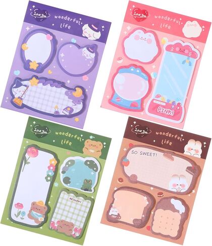 4 Pack Sticky Notes Kawaii Animal Posted Notes Set 240 Sheets Animals Shape Markers Flags Self-Stick Memo Pads Kawaii Small Self-Stick Note Pad for Office Roommates Home Kids Students in Saudi Arabia