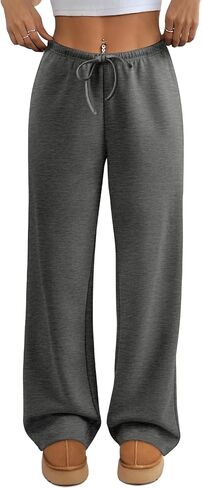 Athmile Womens Wide Leg sweatpants اليوغا ساق مستقيمة منخفضة الرباط مرنة منخفضة الخصر سقوط السقوط مع جيوب 2025 in Saudi Arabia