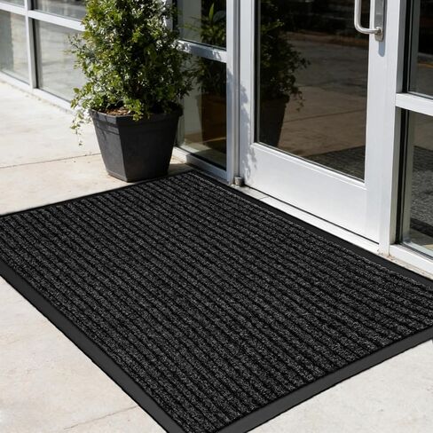 Outdoor Entry Rubber Rug, 5'x3' Commercial Heavy Duty Rubber Large Exterior Door Mat, Industrial Non-Slip Waterproof Welcome Floor Mats for Garage, Kitchen, Patio, Charcoal Grey 60" x 36" in Saudi Arabia
