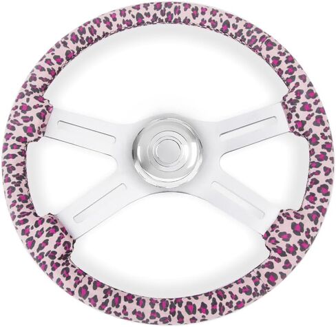 RASTP 18" Truck Steering Wheel, 4-Spoke Aluminium Chrome Leather Truck Steering Wheel For Kenworth, Peterbilt, Volvo,Freightliner(Black) in Saudi Arabia