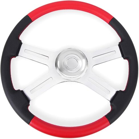 RASTP 18" Truck Steering Wheel, 4-Spoke Aluminium Chrome Leather Truck Steering Wheel For Kenworth, Peterbilt, Volvo,Freightliner(Black) in Kuwait